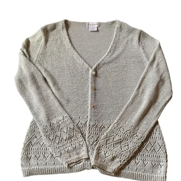 Light Green Openwork V-Neck Cardigan Sweater - Picture 1 of 6